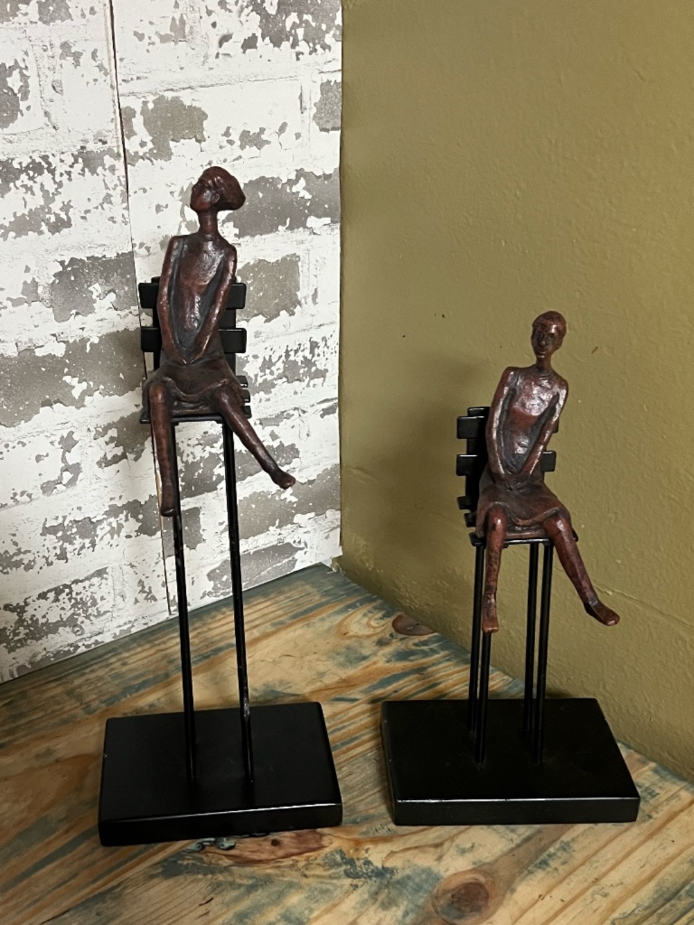 Brutalist-style bronze & metal sculpture of seated Women